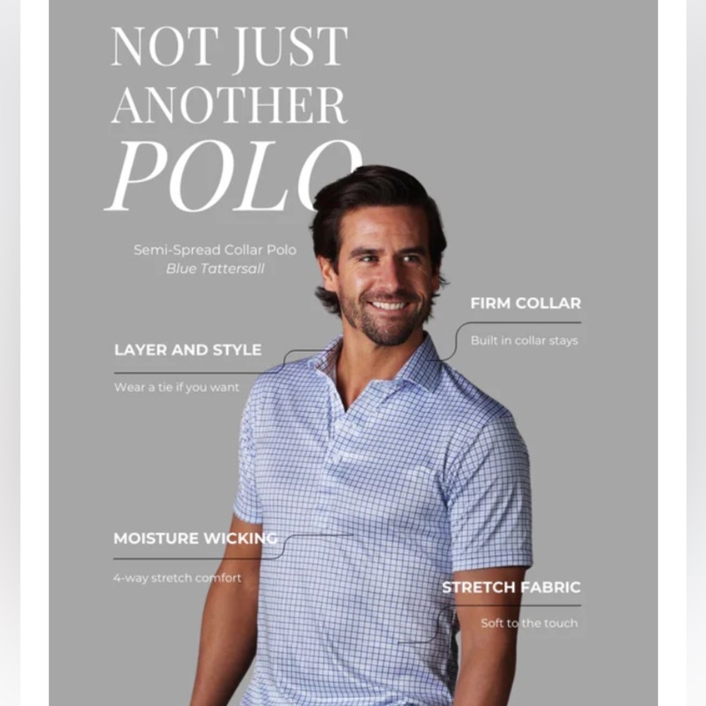 NWT Collars & Co. Semi-Spread Collar Polo Blue Tattersall Mens Size Medium Tall - Picture 7 of 11